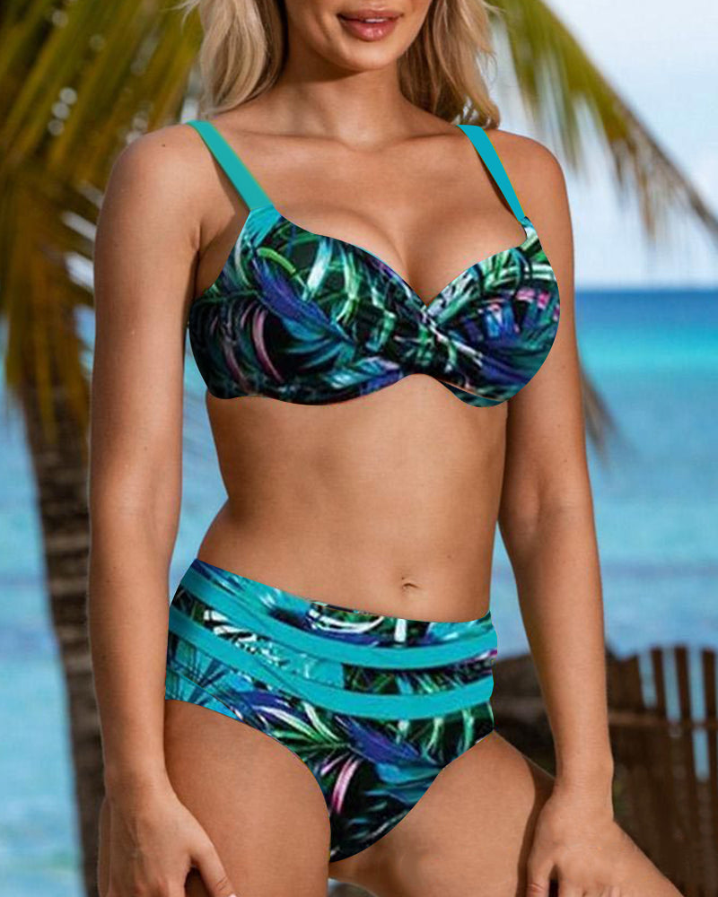 Alina |  Leaf Print High-Waisted Bikini