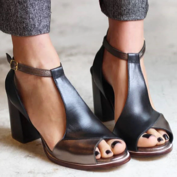 Nora | Black Patchwork Heels