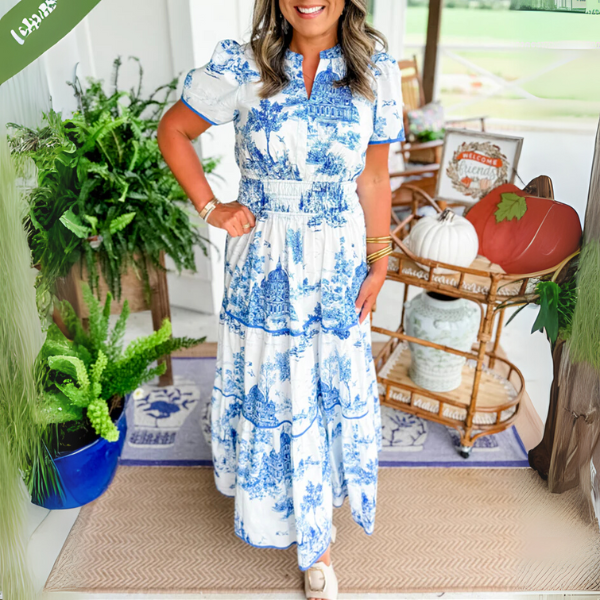 Lydia | Ruched Print Tiered Maxi Dress