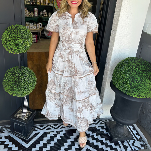 Lydia | Ruched Print Tiered Maxi Dress