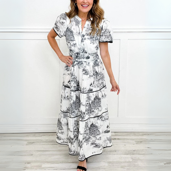 Lydia | Ruched Print Tiered Maxi Dress
